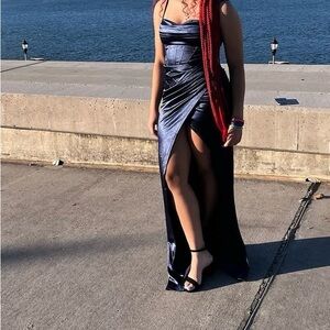 Windsor Navy Satin Prom Dress